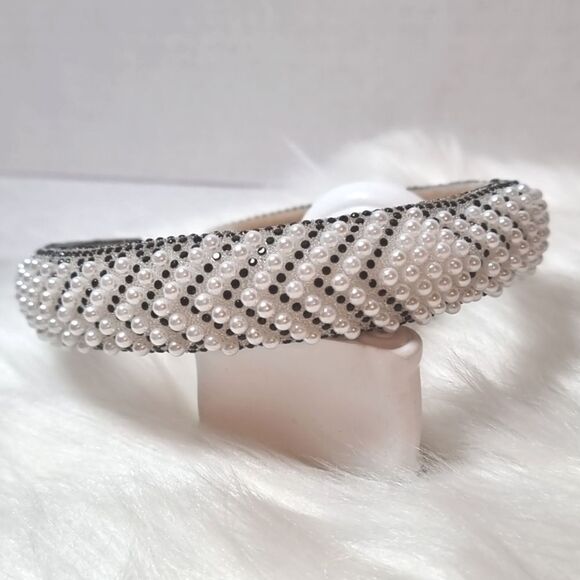 New PEARL BLACK N WHITE BAROQUE HEADBAND padded geometric chevron - Picture 6 of 7